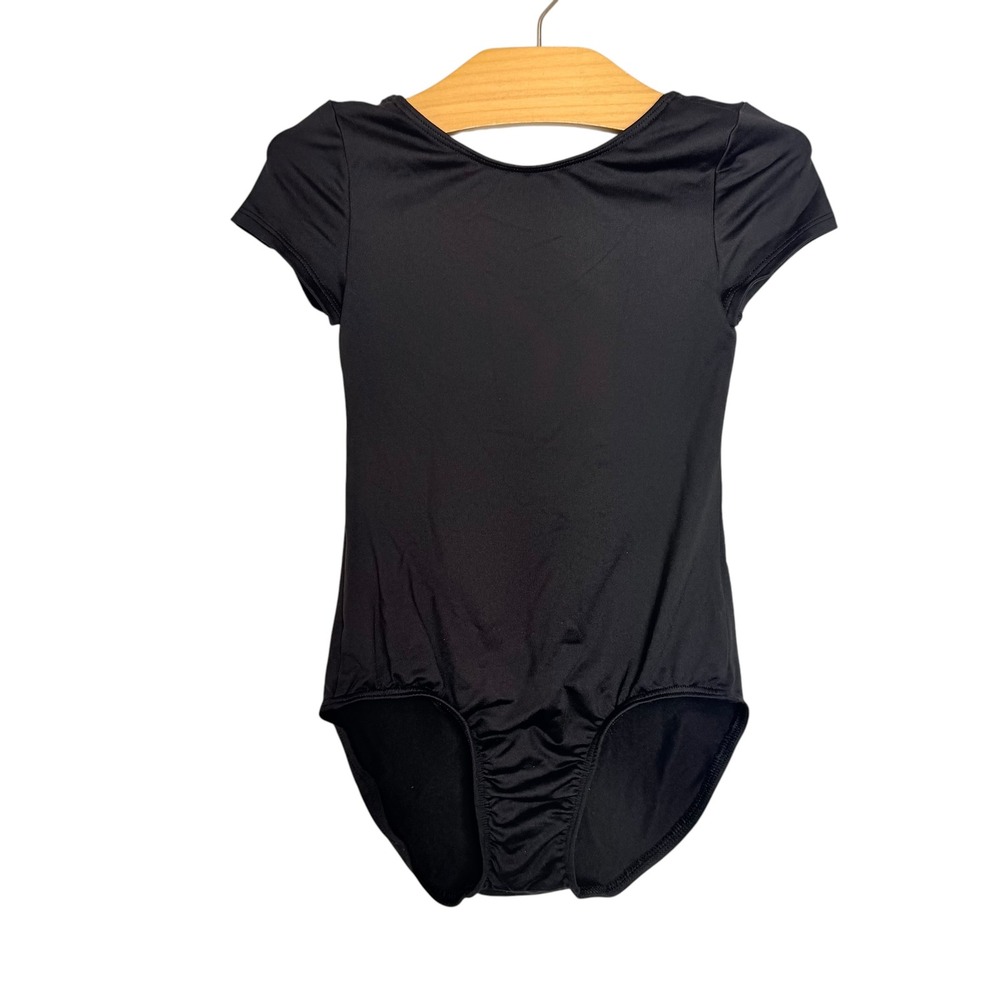 Justice Girls Black Short Sleeve Dance Leotard Bow Back Keyhole XXS 4